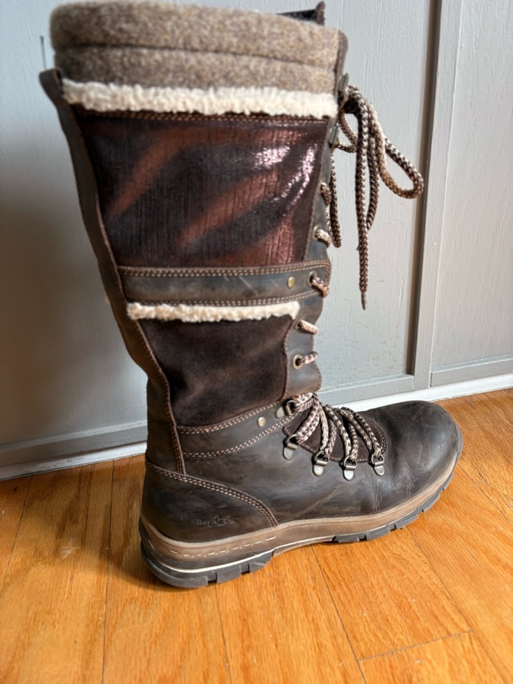 Bos. & Co. Brown Faux Shearling “Gabriella” Lace-Up Winter Boot with side zip